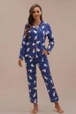 Women Dress Shop 35 Polar Bear Print Long Sleeve Collared Neck Buttons Loungewear Set