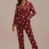 Santa Print Long Sleeve Collared Neck Buttons Loungewear Set -Women Dress Shop ptp2062723 1