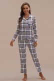 Casual Plaid Long Sleeve Collared Neck Buttons Loungewear Set