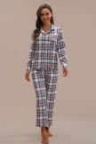 Casual Plaid Long Sleeve Collared Neck Buttons Loungewear Set 6 Casual Plaid Long Sleeve Collared Neck Buttons Loungewear Set - Image 5