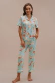 Peach Print Short Sleeve Collared Neck Buttons Loungewear Set