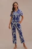 Navy Floral Short Sleeve Collared Neck Loungewear Set
