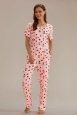 Pink Cherry Print Short Sleeve Round Neck Loungewear Set