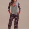 Gray Christmas Elk Long Sleeve Round Neck Loungewear Set -Women Dress Shop ptp2062735 1