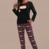 Black Christmas Hat Print Long Sleeve Round Neck Loungewear Set -Women Dress Shop ptp2062738 1