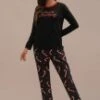 Black Christmas Print Long Sleeve Round Neck Loungewear Set -Women Dress Shop ptp2062740 1