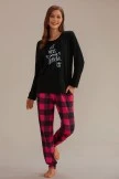 Black Plaid Long Sleeve Round Neck Loungewear Set