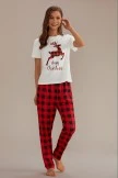 Red And White Christmas Print Short Sleeve Round Neck Loungewear Set