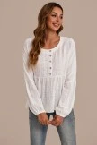 White Round Neck Long Sleeve Button Up Blouse