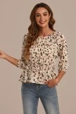 Floral Round Neck 3/4 Length Sleeve Blouse With Elastic Waist