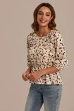 Floral Round Neck 3/4 Length Sleeve Blouse With Elastic Waist 6 Floral Round Neck 3/4 Length Sleeve Blouse With Elastic Waist - Image 4
