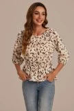Floral Round Neck 3/4 Length Sleeve Blouse With Elastic Waist 7 Floral Round Neck 3/4 Length Sleeve Blouse With Elastic Waist - Image 5