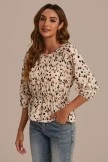 Floral Round Neck 3/4 Length Sleeve Blouse With Elastic Waist 8 Floral Round Neck 3/4 Length Sleeve Blouse With Elastic Waist - Image 6