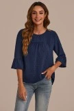 Navy Blue Round Neck 3/4 Sleeve Blouse