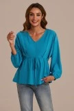 Deep Teal V Neck Long Sleeve Blouse