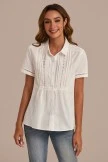 White Hollow Collared Neck Short Sleeve Button Blouse