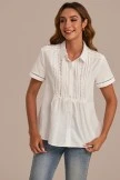 White Hollow Collared Neck Short Sleeve Button Blouse 5 White Hollow Collared Neck Short Sleeve Button Blouse - Image 3