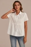 White Hollow Collared Neck Short Sleeve Button Blouse 6 White Hollow Collared Neck Short Sleeve Button Blouse - Image 4