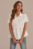 White Hollow Collared Neck Short Sleeve Button Blouse 7 White Hollow Collared Neck Short Sleeve Button Blouse - Image 5