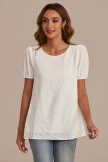 White Round Neck Puff Short Sleeve Smocked Blouse