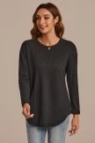 Black Long Sleeve Round Neck Textured Top