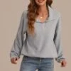 Grey Half Zip Drawstring Collared Sweatshirt -Women Dress Shop t3072701 1