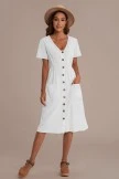 Casual Short Sleeve V Neck Button Down Midi Dress With Pockets 5 Casual Short Sleeve V Neck Button Down Midi Dress With Pockets - Image 3